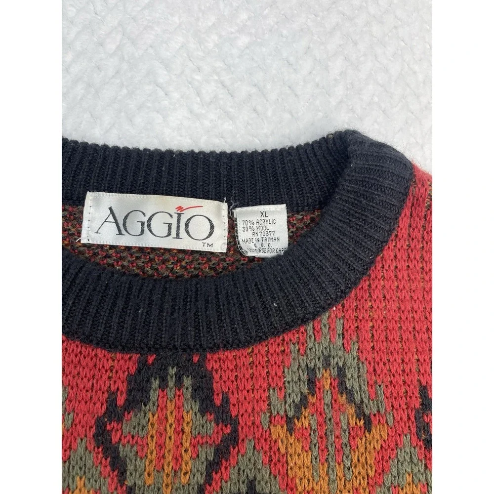 Vintage AGGIO Acrylic Wool Knit Sweater Men's‎ XL Aztec Navajo Coogi Cosby